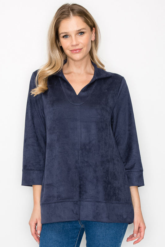 Addison Stretch Suede Top - Navy