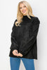 Allie Suede Top With Ribbed Knit - Black