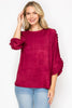Arabella Ruffled Sleeve Suede Top - Wine