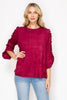 Arabella Ruffled Sleeve Suede Top - Wine