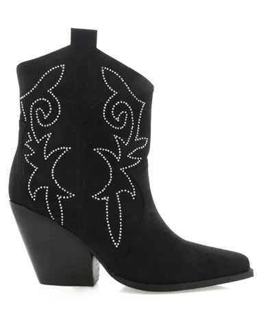 Black Suede Cowboy Boot W/ Embroidery