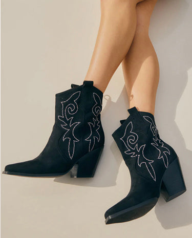 Billini Black Suede Cowboy Boot W/ Embroidery available at The Good Life Boutique