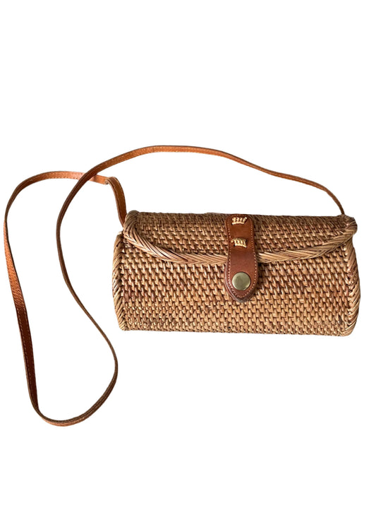 Suzie Blue Canada Barrel Rattan Purse - Natural available at The Good Life Boutique