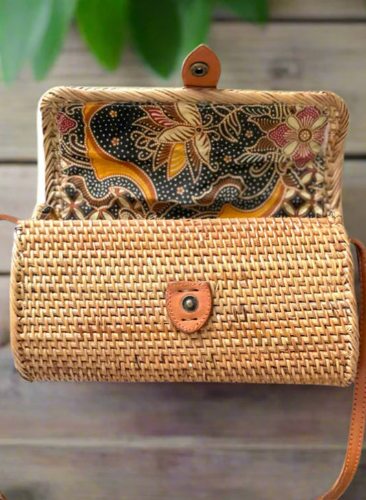 Suzie Blue Canada Barrel Rattan Purse - Natural available at The Good Life Boutique