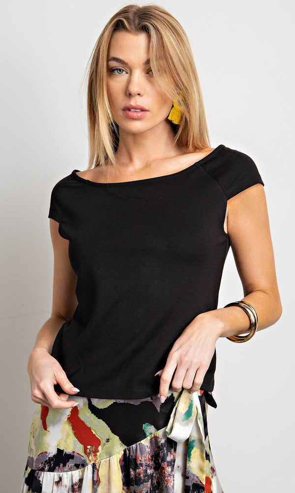 Kori America Basic Top Off Shoulder  - Black available at The Good Life Boutique