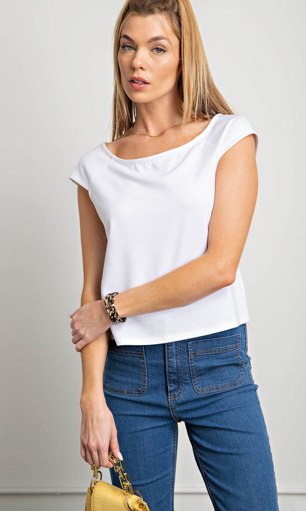 Kori America Basic Top Off Shoulder  - White available at The Good Life Boutique