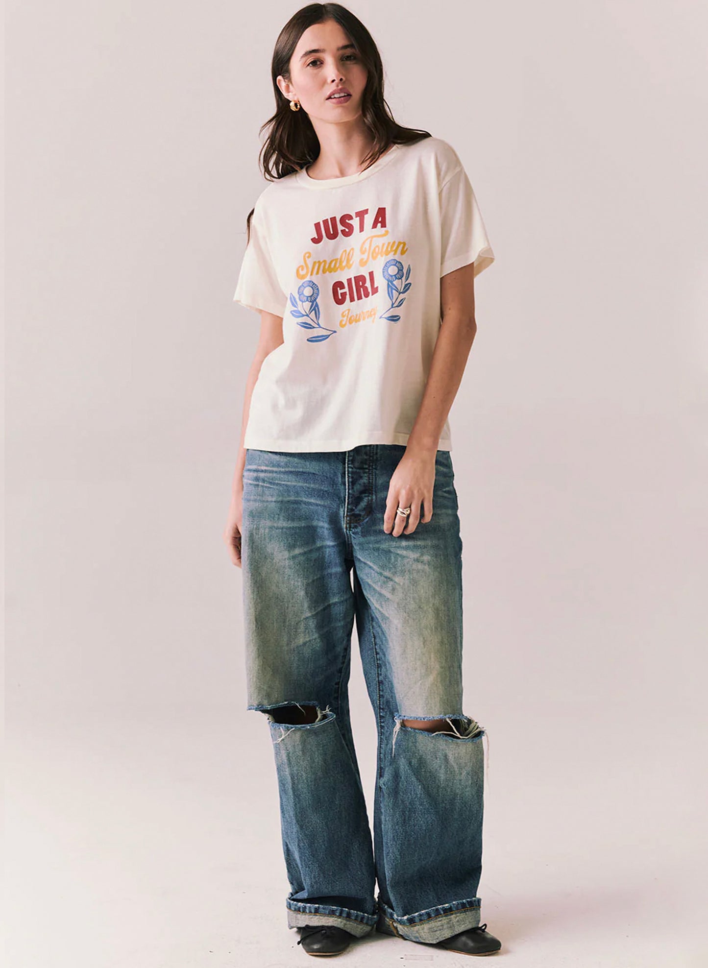 Chaser Bella Jersey Oversized Crewneck Tee - White - Small Town Girl available at The Good Life Boutique