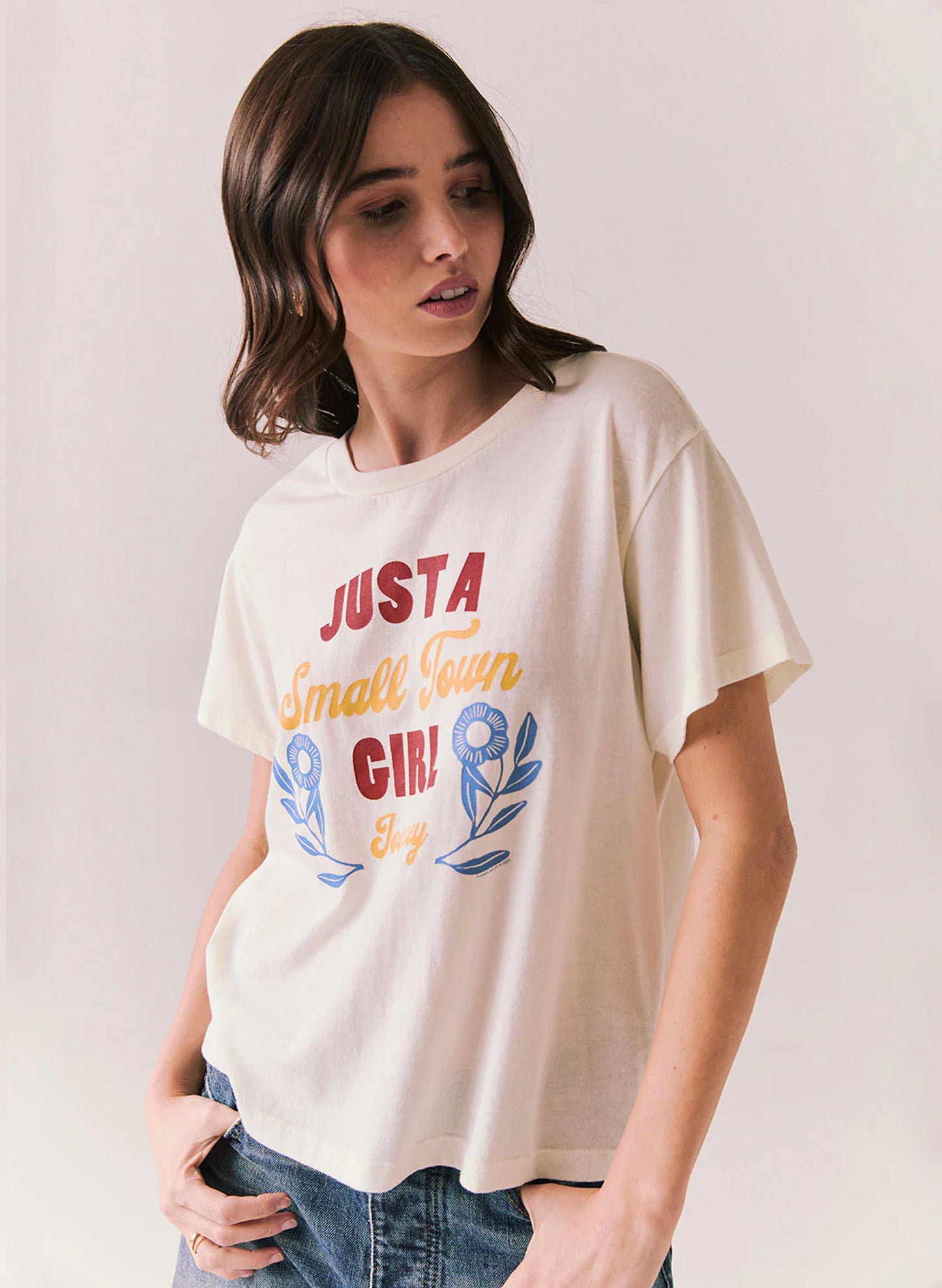 Chaser Bella Jersey Oversized Crewneck Tee - White - Small Town Girl available at The Good Life Boutique