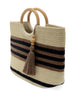 Joy Accessories Black+Brown Striped Teagan Wood Handle Jute Tote w/Tassel available at The Good Life Boutique