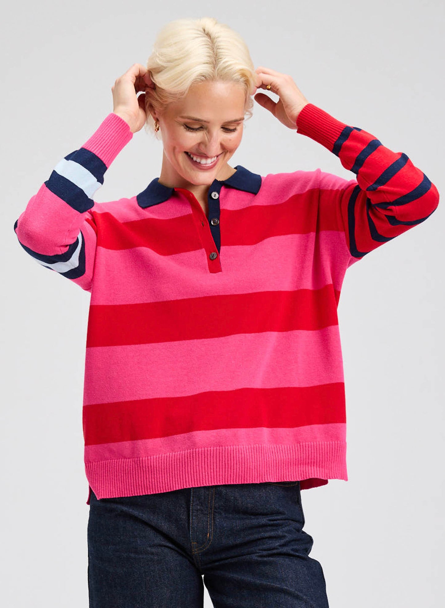Zaket & Plover Zaket & Plover - Blah Blah Rugby Top - Pink available at The Good Life Boutique