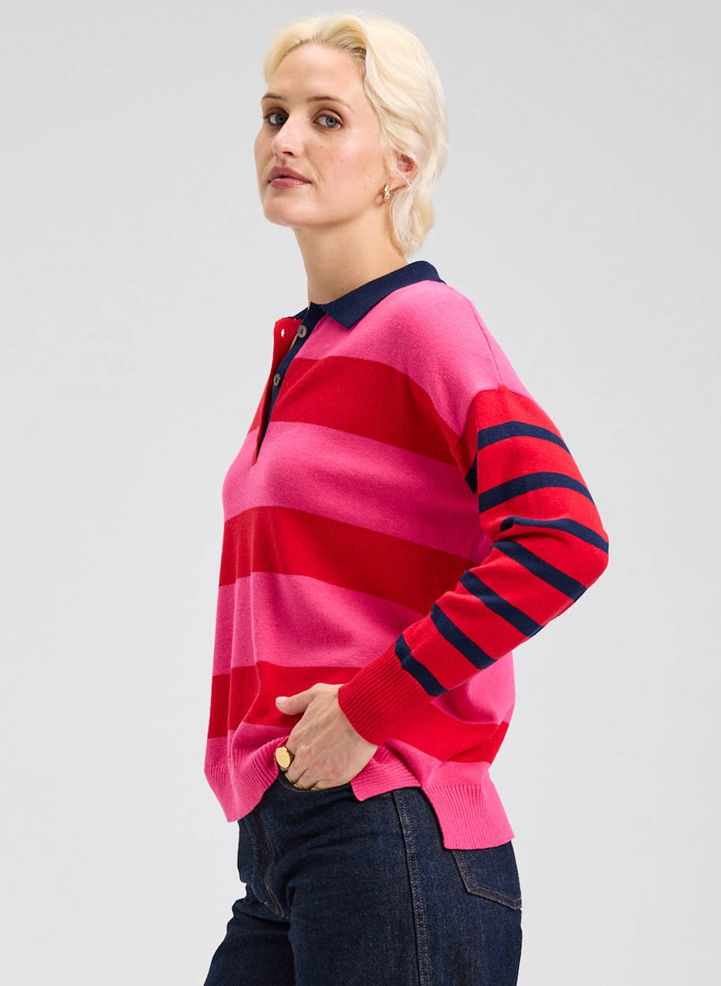Zaket & Plover Zaket & Plover - Blah Blah Rugby Top - Pink available at The Good Life Boutique