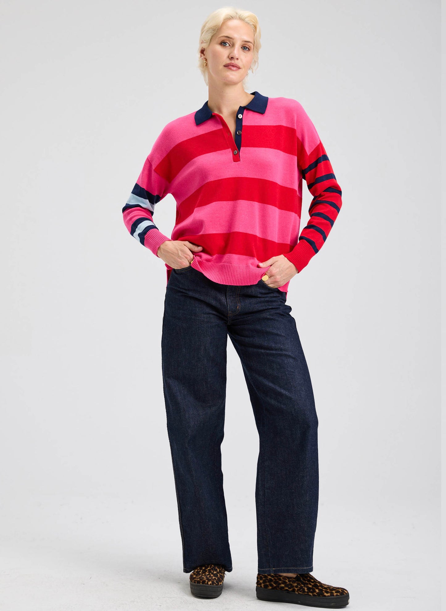 Zaket & Plover Zaket & Plover - Blah Blah Rugby Top - Pink available at The Good Life Boutique