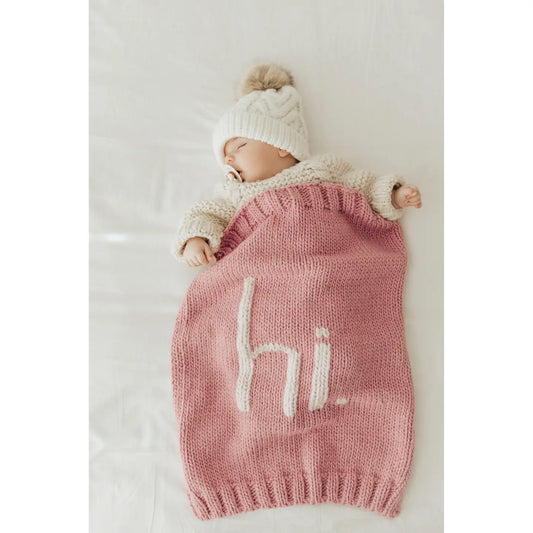 Huggalugs Hand Knit Baby Blanket Rosy Pink available at The Good Life Boutique