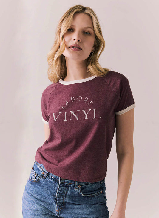 Chaser Chaser J'adore Vinyl - Vintage Jersey Ash Tee - Fig available at The Good Life Boutique