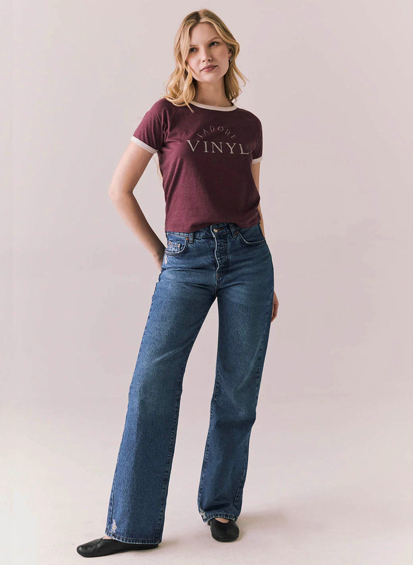 Chaser Chaser J'adore Vinyl - Vintage Jersey Ash Tee - Fig available at The Good Life Boutique