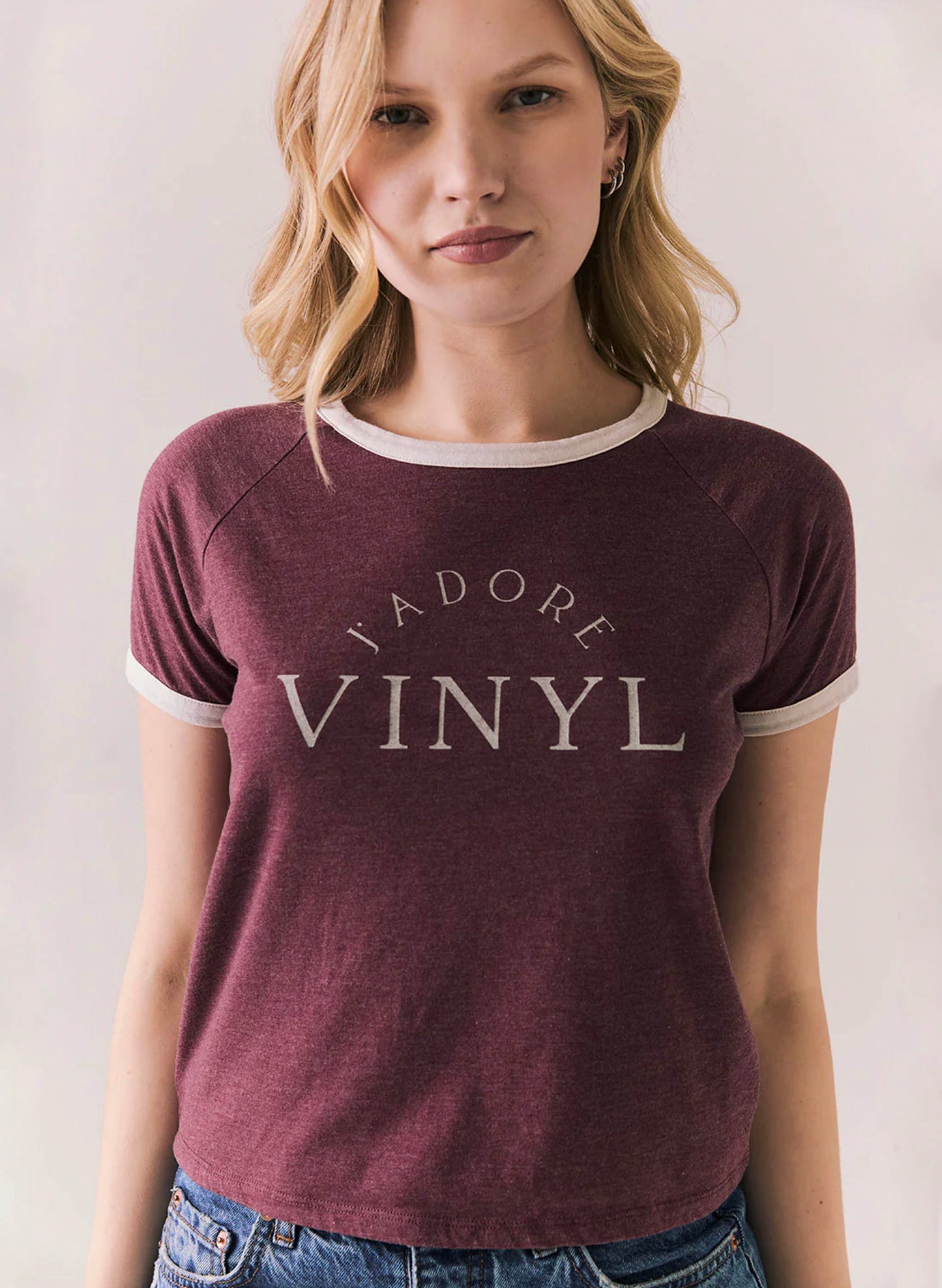 Chaser Chaser J'adore Vinyl - Vintage Jersey Ash Tee - Fig available at The Good Life Boutique
