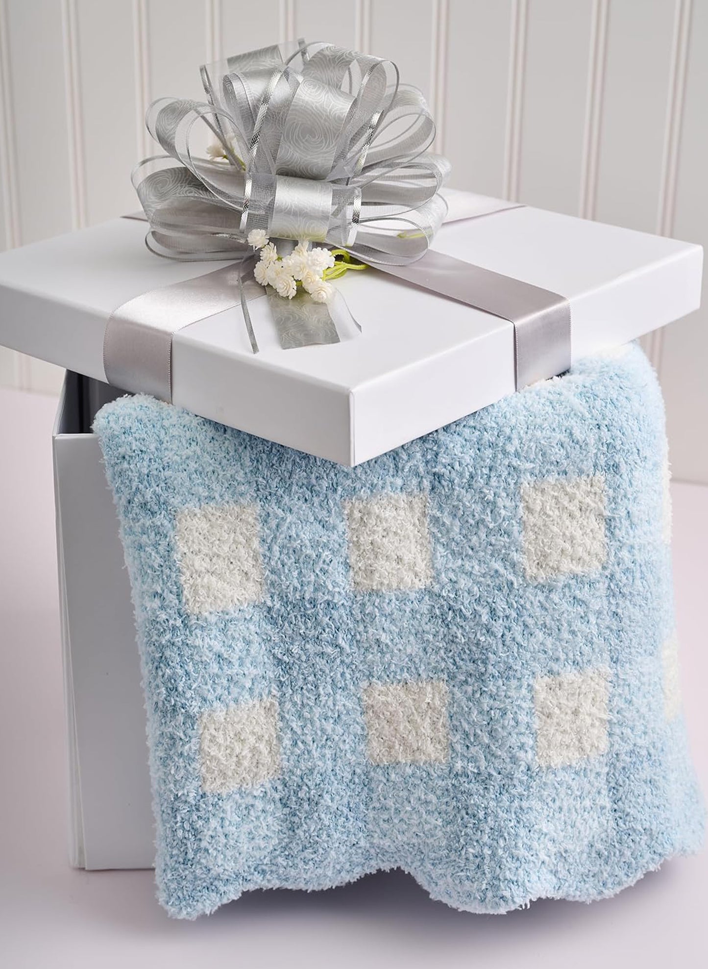 Mud Pie Blue Gingham Chenille Blanket available at The Good Life Boutique
