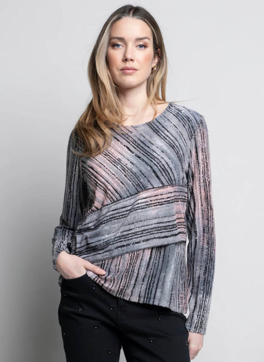 Picadilly Fashions Boat Neck Asymmetrical Top - Pink Multi available at The Good Life Boutique