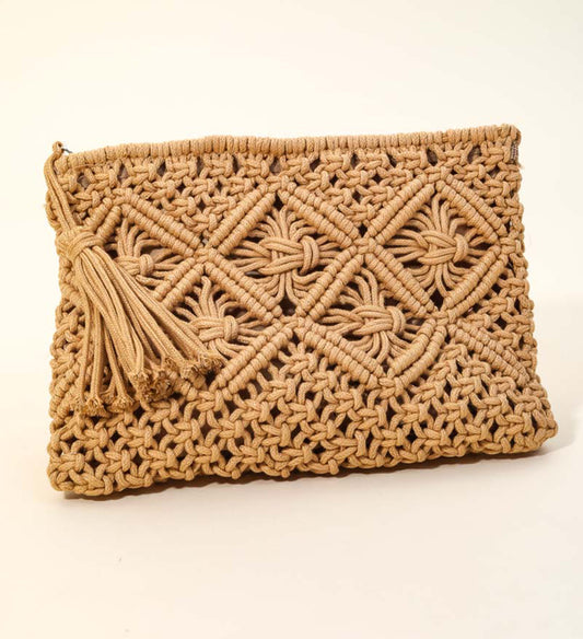 Anarchy Street Crochet Clutch Tassel Bag - Tan available at The Good Life Boutique