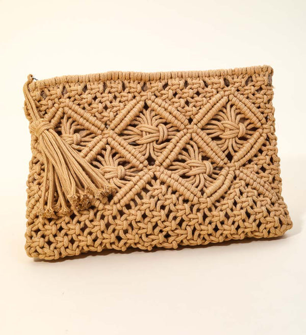 Anarchy Street Crochet Clutch Tassel Bag - Tan available at The Good Life Boutique
