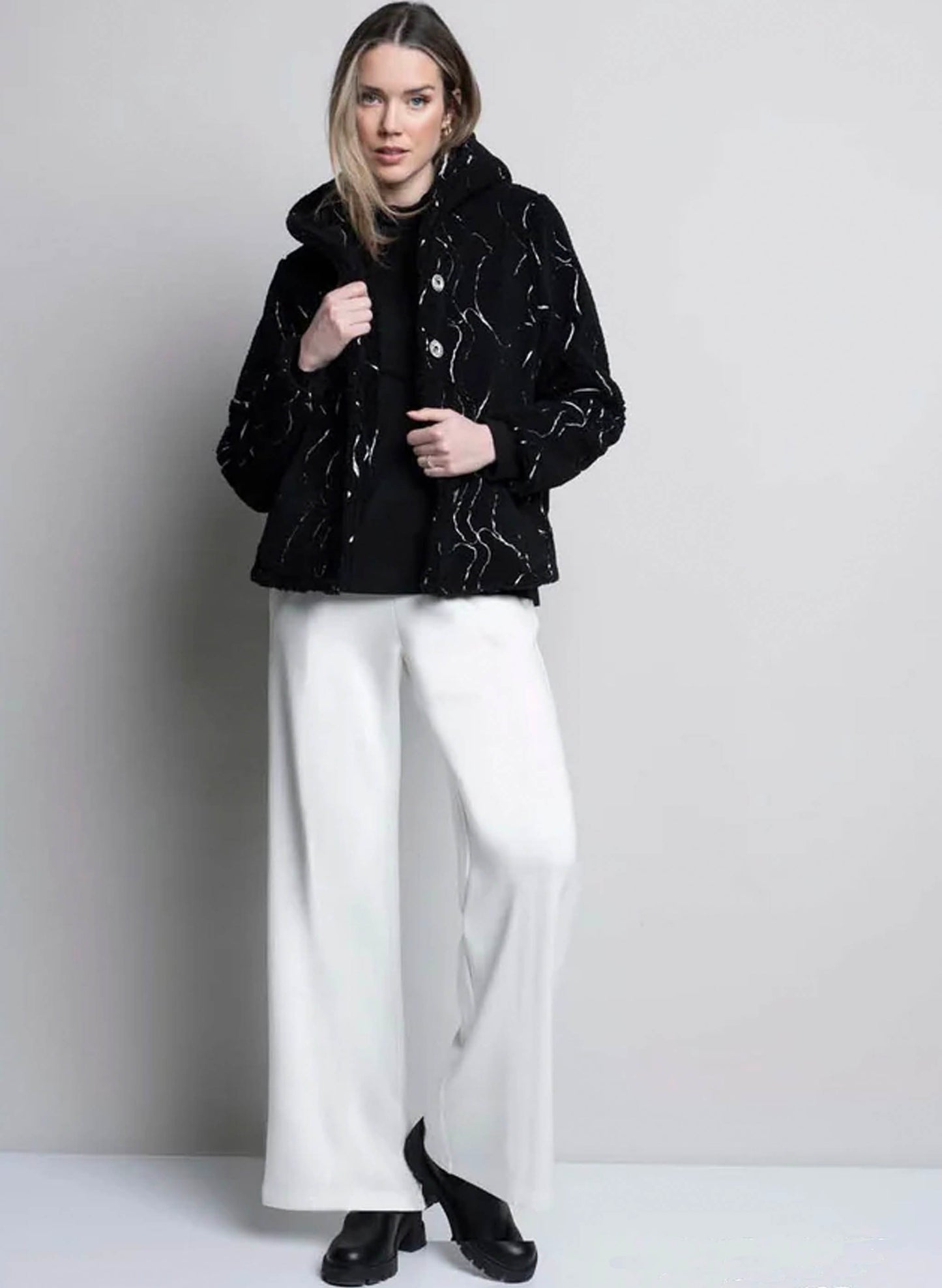 Picadilly Fashions Button-Front Hooded Fleece Jacket - Black available at The Good Life Boutique