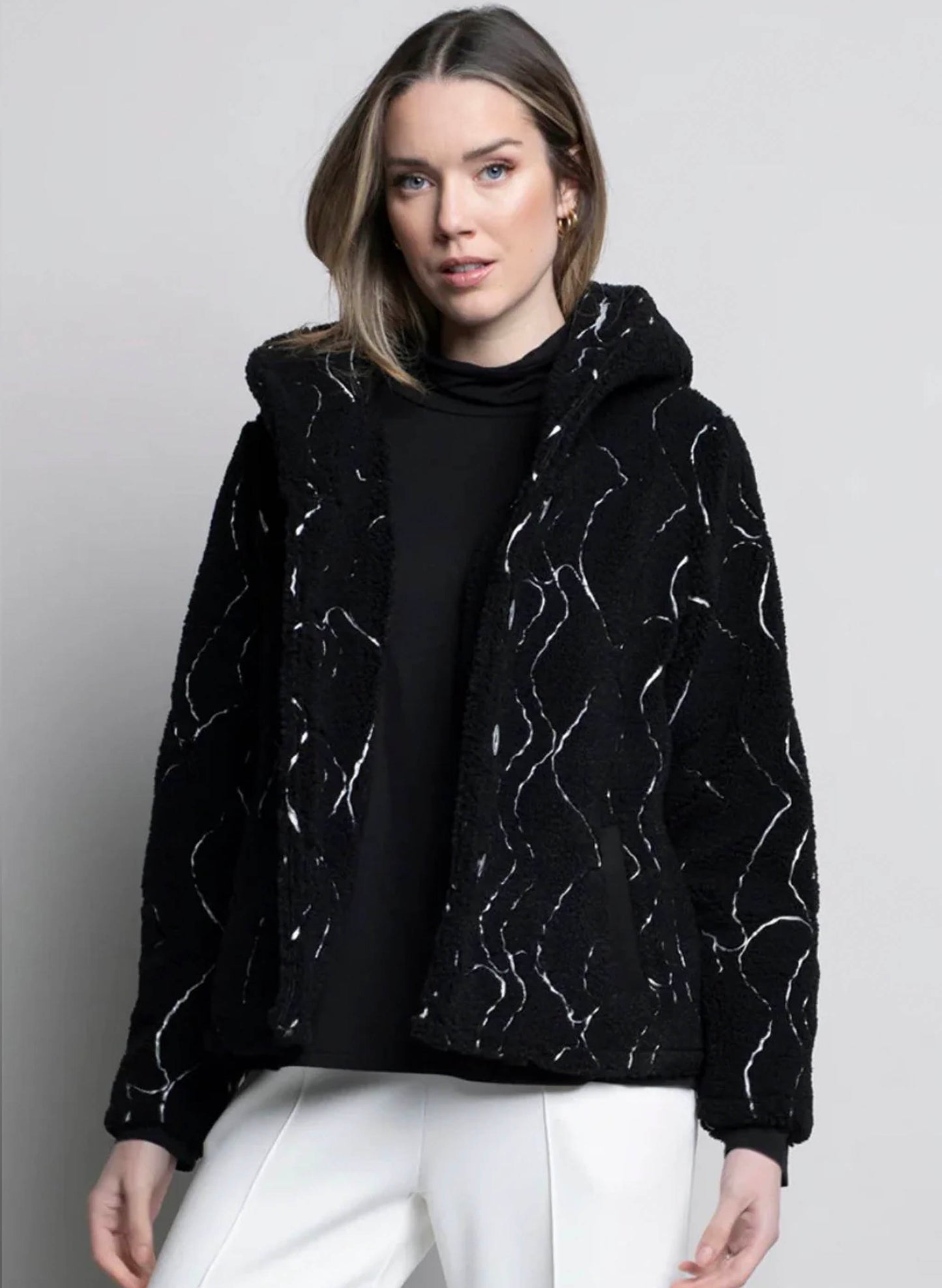 Picadilly Fashions Button-Front Hooded Fleece Jacket - Black available at The Good Life Boutique