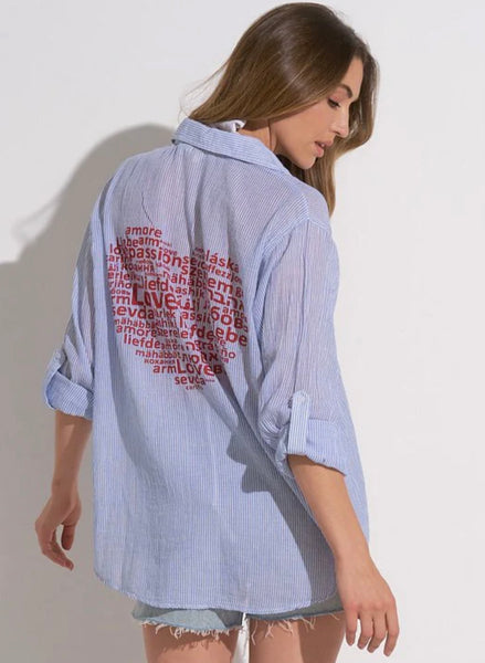 Elan - Button Down Top Graph - Blue White Heart | The Good