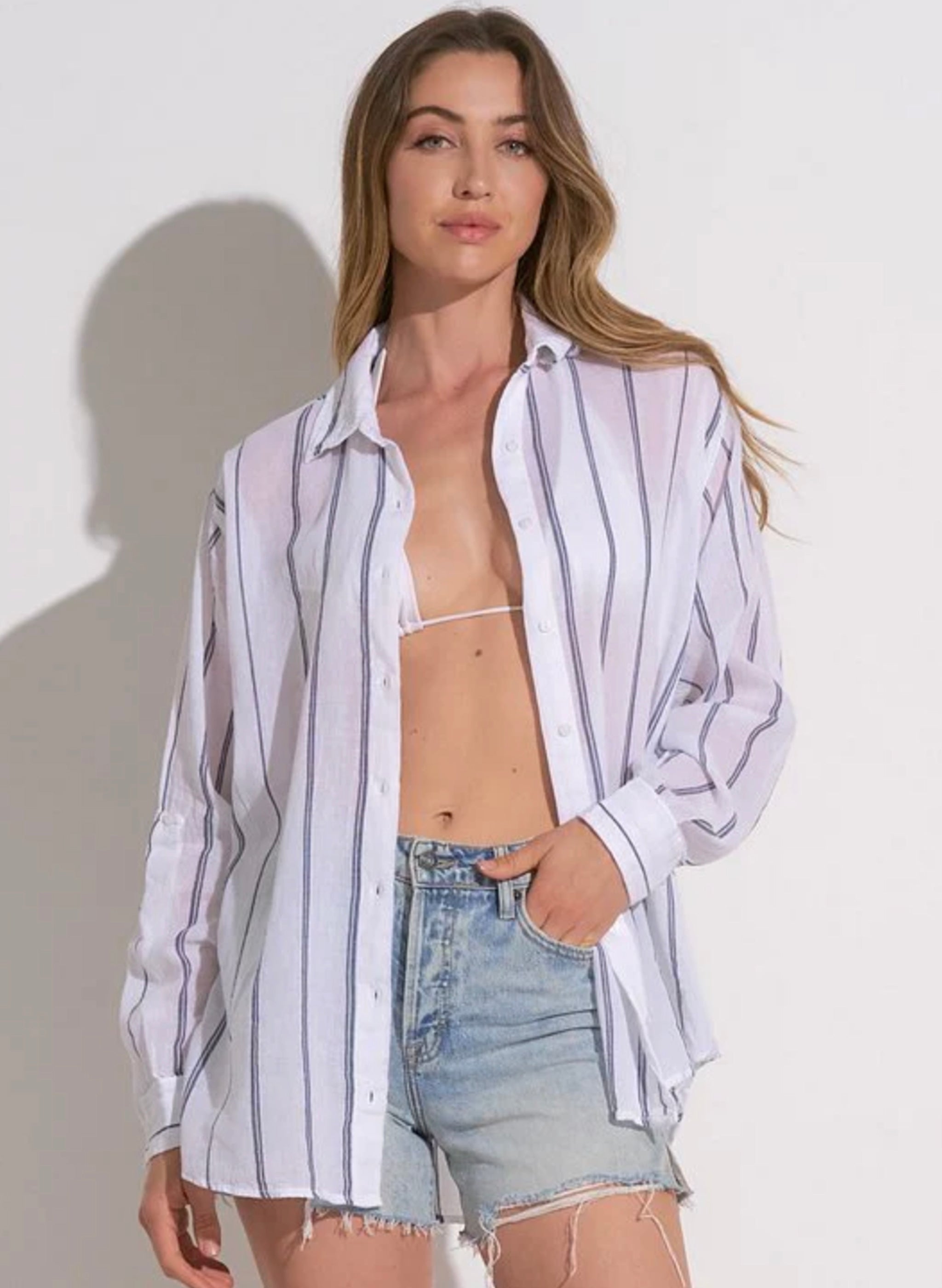 Elan - Button Down Top Graph - Navy/White City | The Good