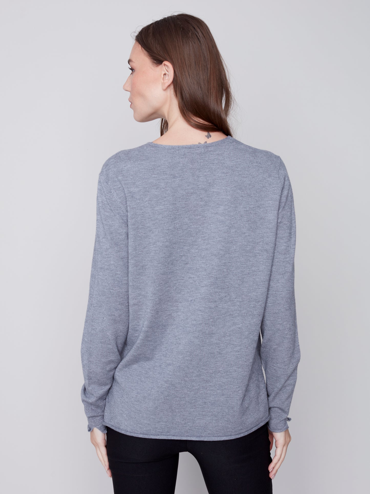 Charlie B Charlie B - V-Neck Sweater - Grey available at The Good Life Boutique