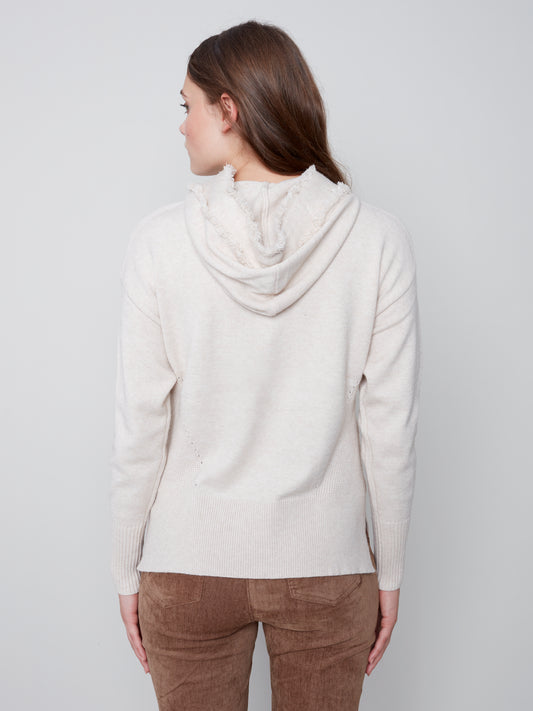 Charlie B Charlie B - Hooded Ribbed Side Detail Sweater - H-Almond available at The Good Life Boutique