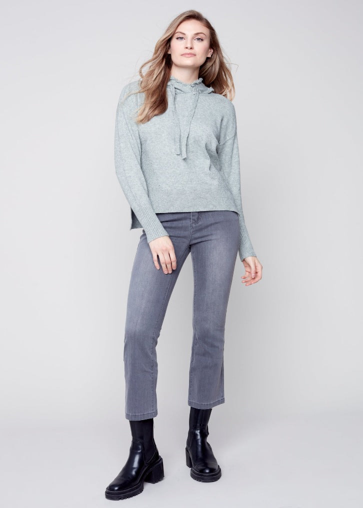 Charlie B Charlie B - Hooded Ribbed Side Detail Sweater - H-Denim available at The Good Life Boutique
