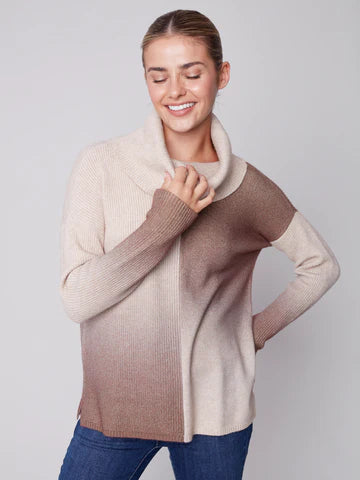 Charlie B Charlie B - Crew-Neck Drop-Shoulder Sweater w/Ombre-Truffle available at The Good Life Boutique