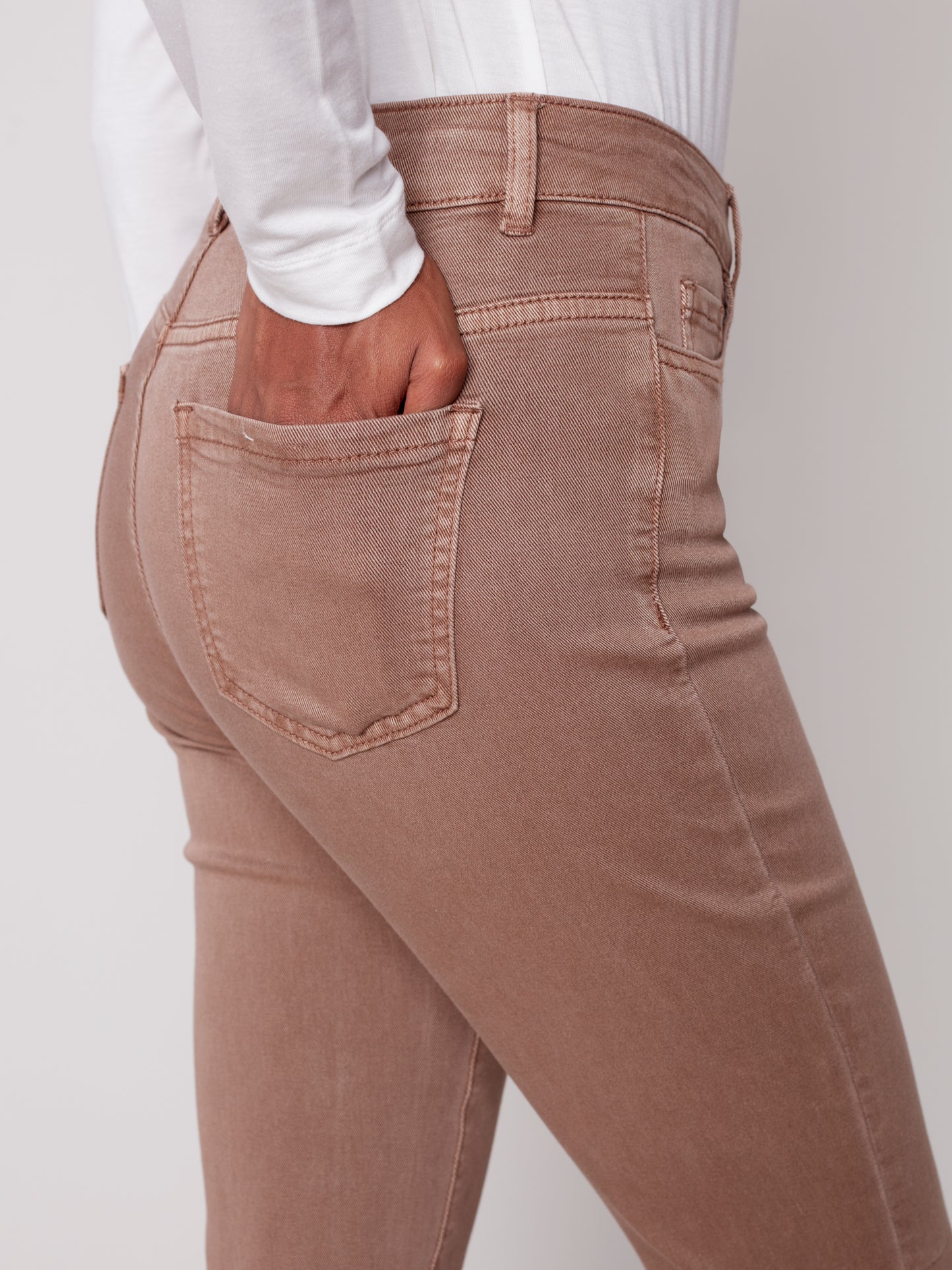 Charlie B Charlie B - Colored Twill Cuff Pant - Truffle available at The Good Life Boutique