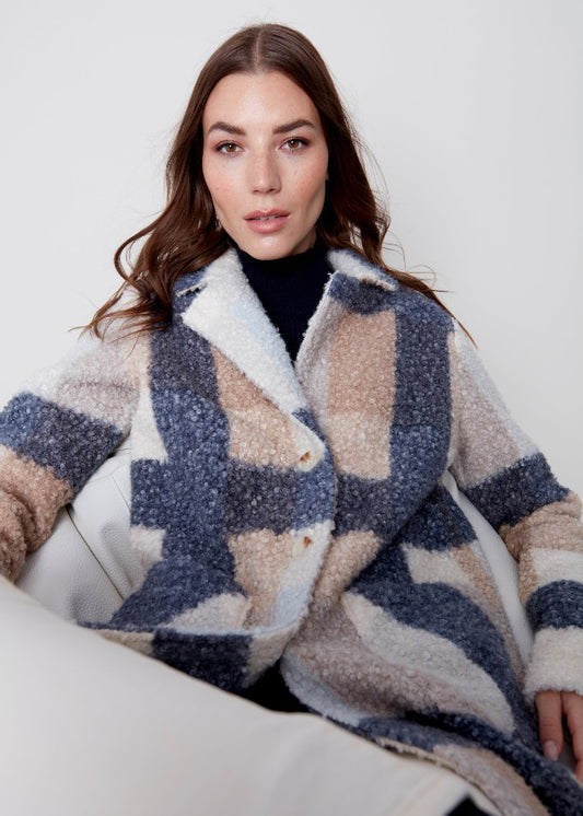 Charlie B Charlie B - Boucle Knit Tailored Collar Coat - Snowflake available at The Good Life Boutique