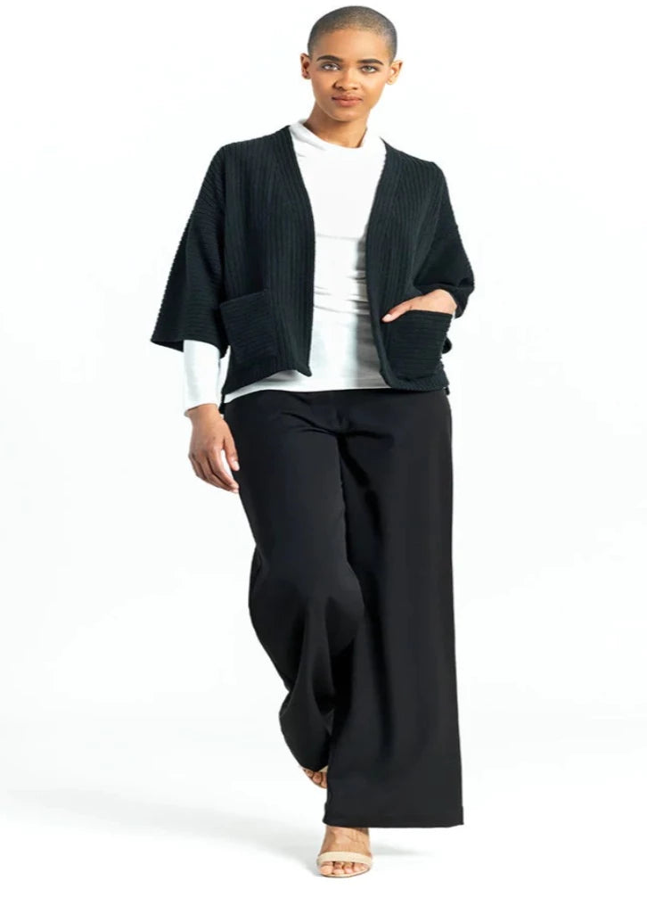 Clara Sunwoo Clara Sunwoo - Ribbed Cropped Knit Cardigan - Black available at The Good Life Boutique