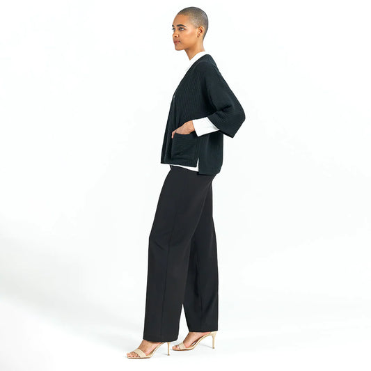 Clara Sunwoo Clara Sunwoo - Ribbed Cropped Knit Cardigan - Black available at The Good Life Boutique