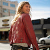 Mauritius Mauritius - Christy RF Woman's Lambskin Leather Jacket - Red available at The Good Life Boutique