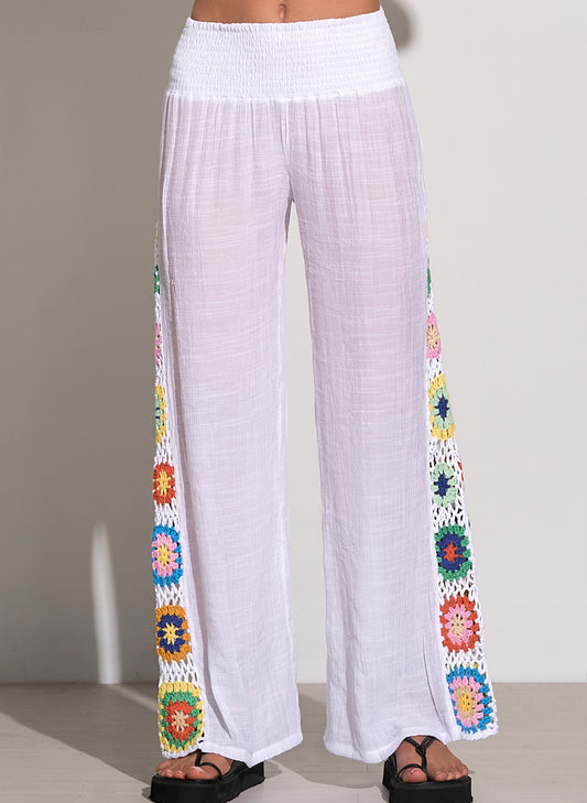 Elan Elan -  Crochet Panel Pants - White available at The Good Life Boutique