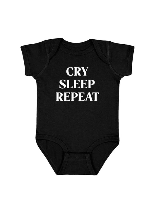 Love Bubby Cry Sleep Repeat - Short Sleeve Black Bodysuit available at The Good Life Boutique