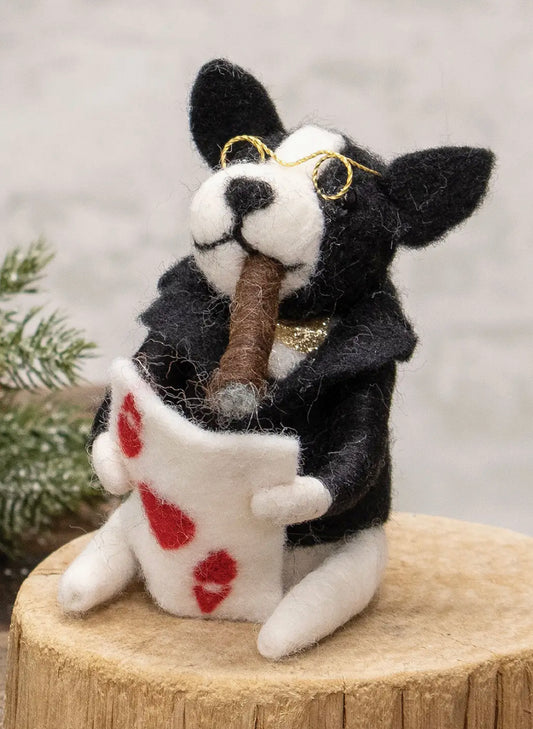 Bright Ideas Card Playing Dog Felted Ornament available at The Good Life Boutique