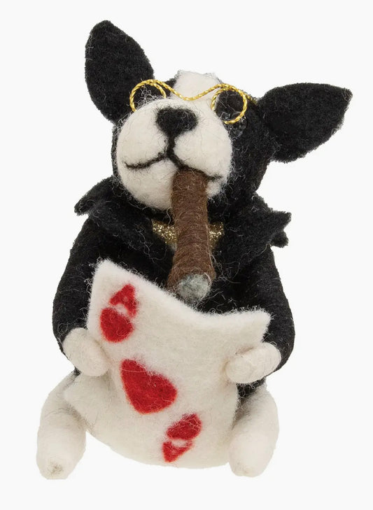 Bright Ideas Card Playing Dog Felted Ornament available at The Good Life Boutique