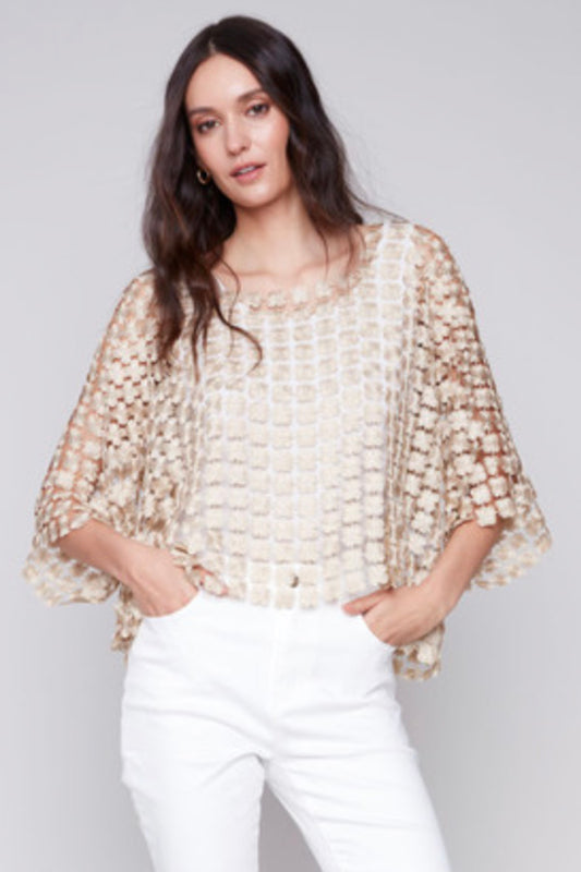 Charlie B Charlie B - Flower Embroidery Blouse - Gold available at The Good Life Boutique