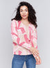 Charlie B Charlie B - Printed Plushy V-Neck Sweater - Raspberry available at The Good Life Boutique