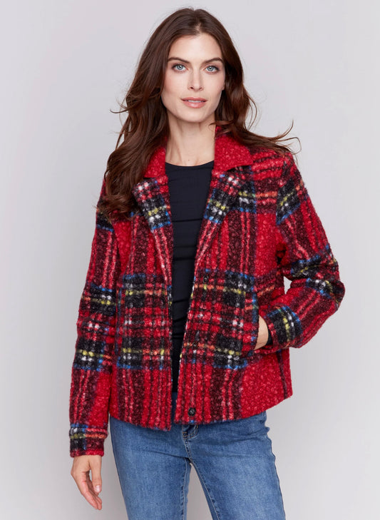 Charlie B Charlie B - Short Boucle Moto Jacket - Cranberry available at The Good Life Boutique