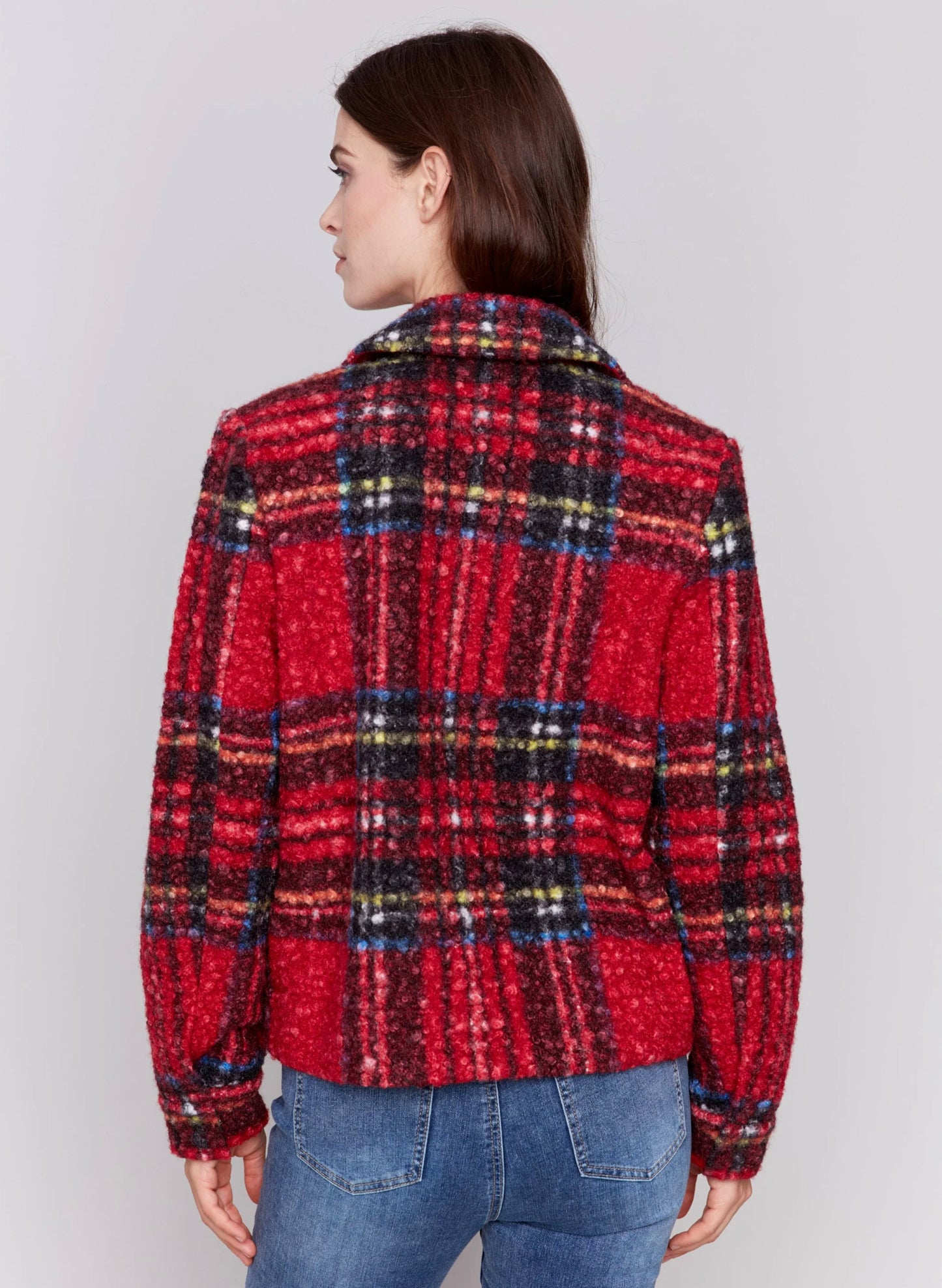 Charlie B Charlie B - Short Boucle Moto Jacket - Cranberry available at The Good Life Boutique