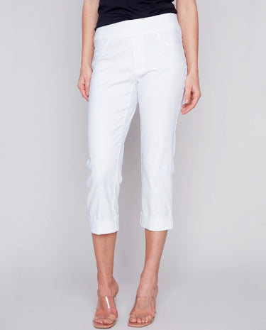 Charlie B Charlie B - Stretch Capri Pants With Folded Cuff White available at The Good Life Boutique