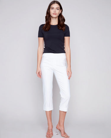 Charlie B - Stretch Capri Pants With Folded Cuff White