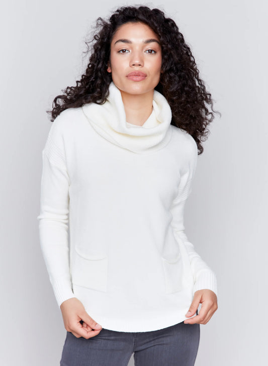 Charlie B Charlie B - Sweater With Removable Scarf -Ecru available at The Good Life Boutique