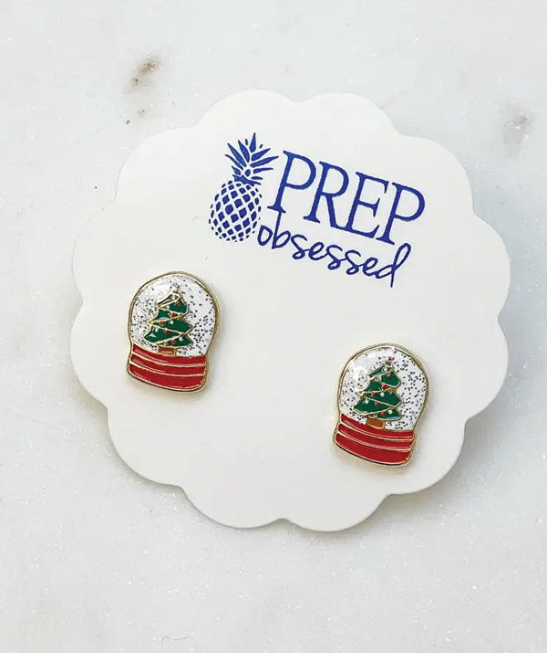 Prep Obsessed Wholesale Christmas Snow Globe Signature Enamel Stud Earrings available at The Good Life Boutique