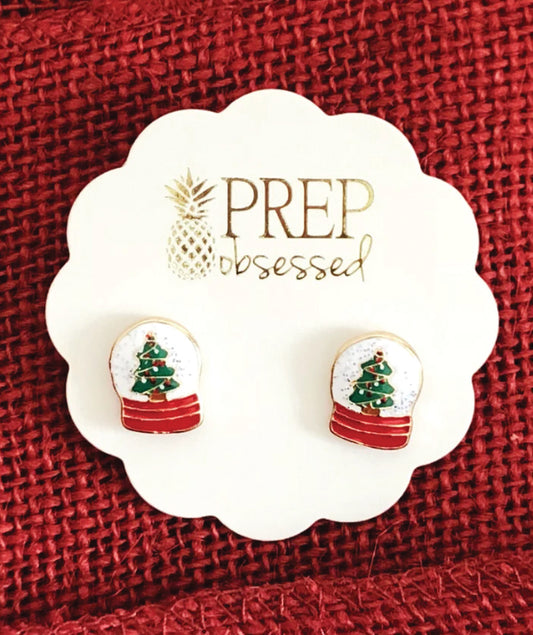 Prep Obsessed Wholesale Christmas Snow Globe Signature Enamel Stud Earrings available at The Good Life Boutique